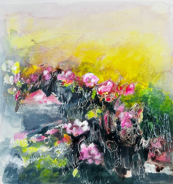 Dancing blooms - Works on paper: Paintings/Landscapes: water mixed media, 14"×14", USD 450